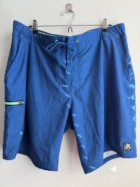 ZeroXposur Men's Royal Blue Swim Board Shorts with Lime Accents